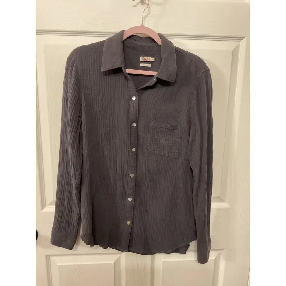 Faherty Women's Dream Cotton Gauze Elise Organic Cotton Blouse in Washed Black,M